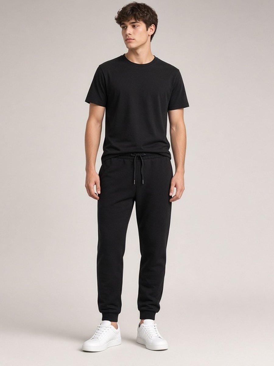 The Essential Jogger in Black, on model